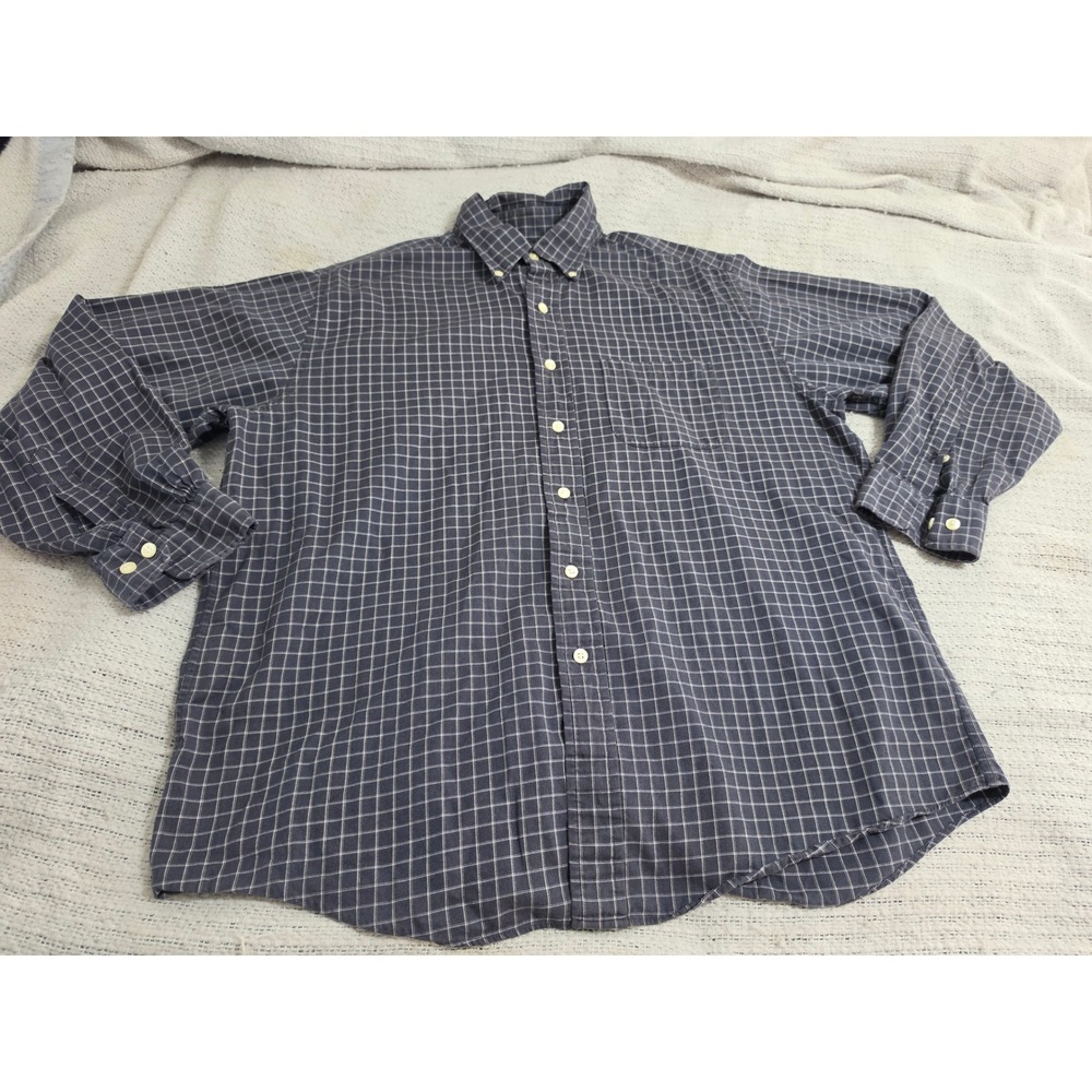 Brooks Brothers Mens Large Blue White Grid Check Cotton Button Down Shirt L